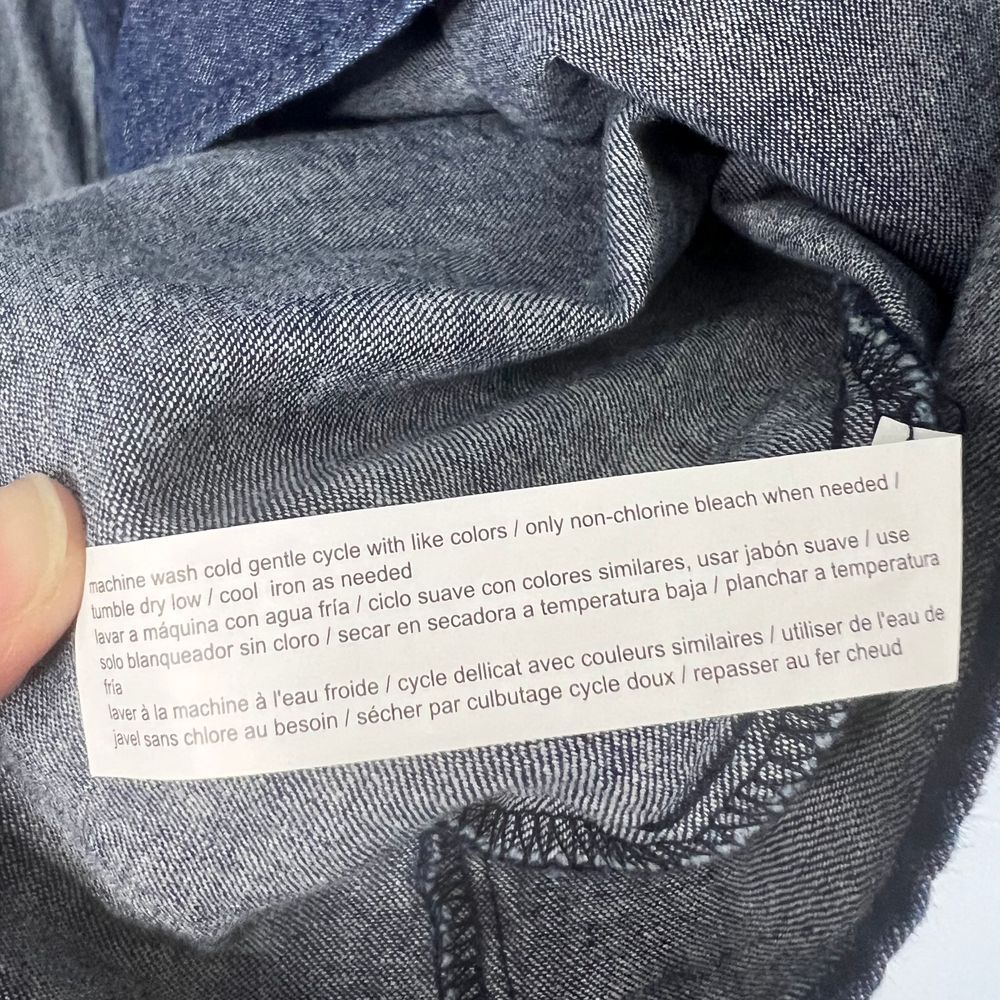 Eloquii Denim-Look Tie-Waist Peasant Blouse in Dark Blue - Picture 9 of 14